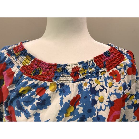 Boden Floral Cotton Edie Blouse Off the Shoulder Retro Sz 8 Artsy Whimsical - Picture 4 of 9